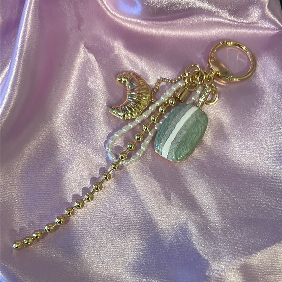 Gold and Green Keychain with Green Stone Charm - Picture 1 of 1